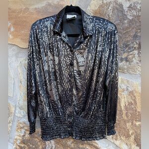 Vintage 80s Stranger Things Rothschild Night Life Lilli Ann Metallic NYE Blouse